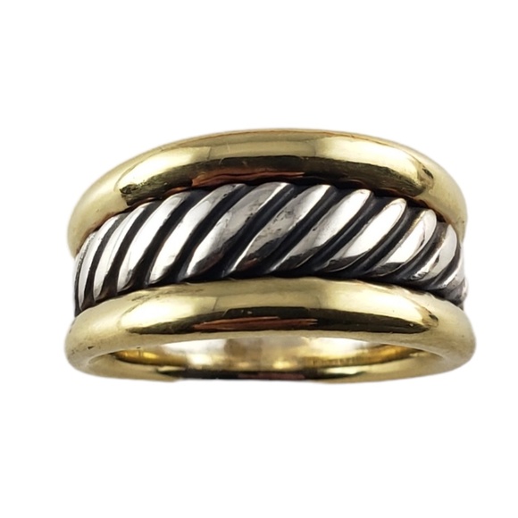 David Yurman Sterling Silver & 18K Yellow Gold Thoroughbred Ring size5.75 #13851 - Picture 1 of 8
